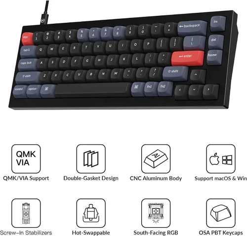 Vista 3 de Keychron Q2 Teclado mecánico personalizado con cable macro programable QMKVIA aluminio completo interruptor Gateron G Pro Brown intercambiable