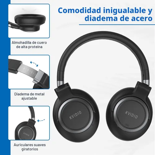 Vista 6 de KVIDIO Auriculares con cancelación activa de ruido, 70 horas de reproducción, auriculares Bluetooth inalámbricos con micrófono, modo