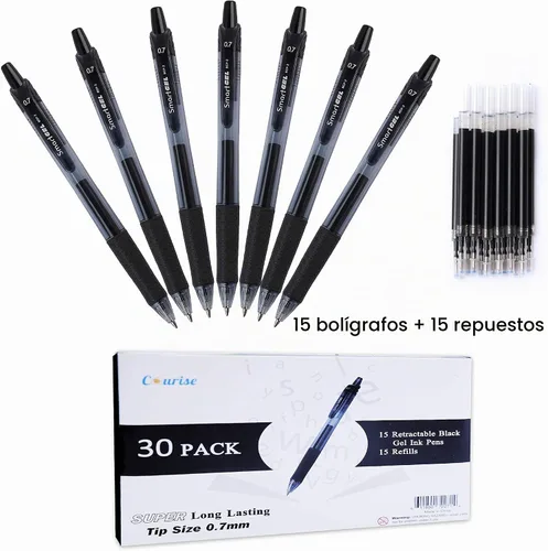Vista 2 de Paquete de 30 bolígrafos de gel negros, bolígrafos retráctiles de tinta de gel de punta media, escritura suave para escuela, oficina, hogar, agarre