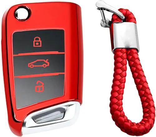 Vista 11 de Hombres Mujeres Cuero Genuino Llavero Funda Para Volkswagen/Para Skoda/Para Audi/Para Asiento Flip Car Remote Key Case Funda Funda Con Kit Llavero