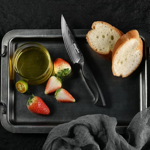 Vista 9 de aisyoko Cuchillo de pelar de 4.5 pulgadas, cuchillo de chef de acero Damasco con mango ergonómico G10, acero de alto carbono VG10, cuchillo