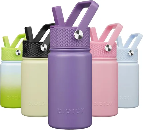 Vista 12 de BJPKPK Botella de agua con tapa con pajilla, botella de agua aislada de 15 onzas, botellas de agua de metal de acero inoxidable, termo reutilizable