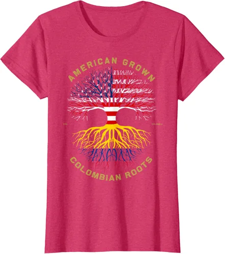 Vista 7 de Camiseta de regalo con la bandera de Estados Unidos con árbol de raíces colombianas