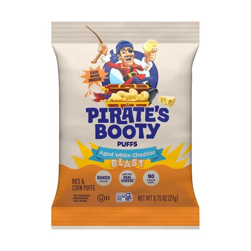 Vista 4 de Pirate's Booty Cheddar Blast - Bocadillos de queso, sin gluten, aperitivos saludables para niños, aperitivos de Halloween, bolsas de aperitivos