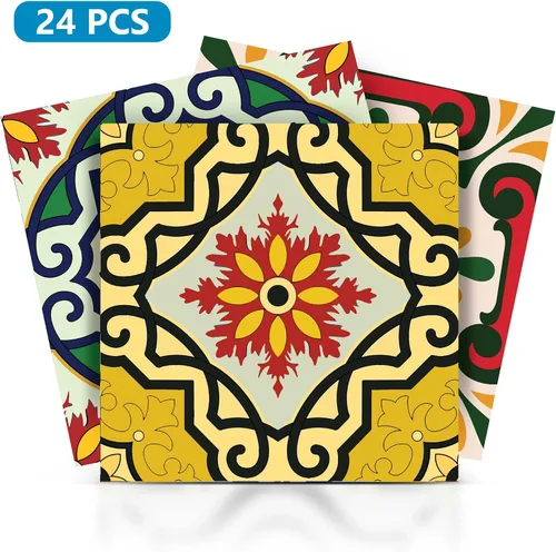 Vista 4 de Juego de 24 calcomanías para azulejos de salpicaduras, auténticos azulejos tradicionales de Talavera, calcomanías para azulejos de baño y cocina