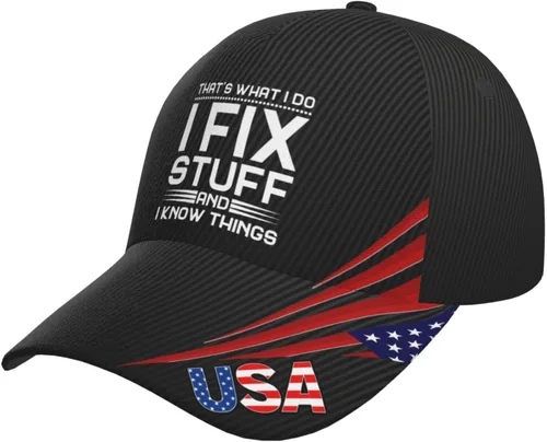 Vista 10 de That's Whats I Do I Fix Stuff and I Know Things - Sombreros desgastados para hombre, de mezclilla lavada, ajustables, con correa trasera 1