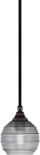 Vista 51 de Toltec Lighting Tallo Colgado Mini colgante, acabado de cobre negro, 3.5" cuadrado humo burbuja vidrio