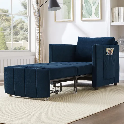 Vista 18 de Sofá cama convertible de terciopelo con respaldo ajustable y enchufe USB, sofá cama extraíble multiposición tamaño individual con 2 almohadas