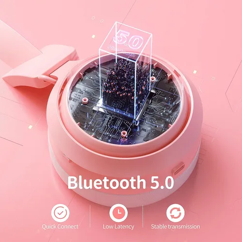 Vista 4 de EASARS Auriculares inalámbricos con orejas de gato auriculares Bluetooth para smartphone micrófono retráctil controladores de 1969in iluminación RGB