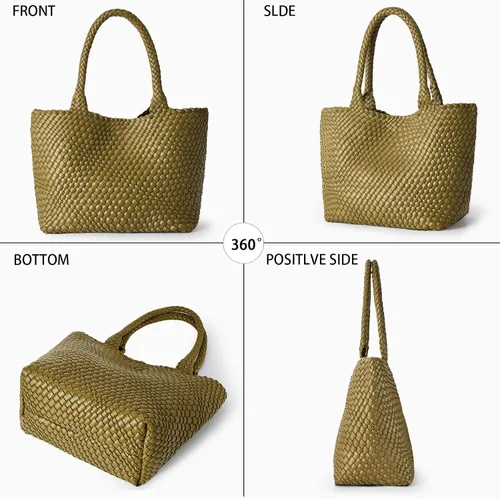 Vista 7 de Bolso de hombro tejido para mujer, asa superior de moda, piel vegana suave