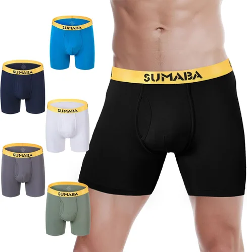 Vista 12 de SUMABA Calzoncillos tipo bóxer de pierna larga para hombre, con bolsa que no se suben para hombre 1 paquete: verde militar02
