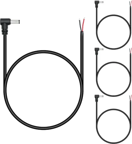 Vista 9 de DC 0.217 in x 0.083 in enchufe macho cable de alimentación coleta 0.5M/1.6 pies, 18AWG ángulo recto de 90 grados DC5521 enchufe macho a 2 pines