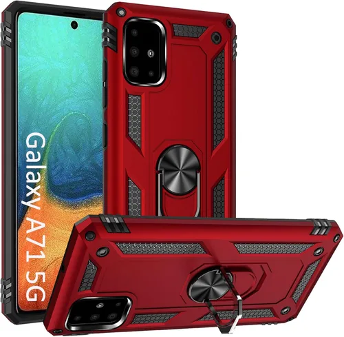 Vista 8 de Funda A71 5G para Samsung Galaxy A71 5G, con anillo de soporte, soporte ajustable, grado militar, protección resistente, a prueba de golpes, Negro