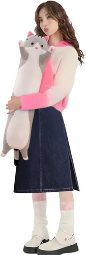Vista 27 de shangman Bonita muñeca de gato de peluche, bonita almohada de peluche suave de caricaturas, almohada larga para dormir, regalo del día de San Negro