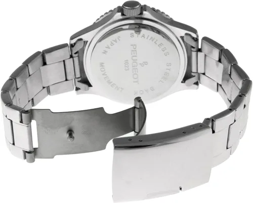 Vista 4 de Peugeot Reloj deportivo para hombre con bisel giratorio Pro Diver y pulsera de acero inoxidable