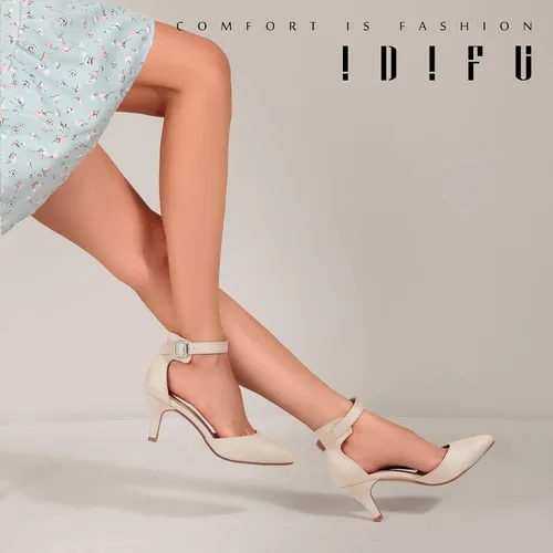 Vista 5 de IDIFU IN3 D'Orsay Zapatos de tacón bajo para mujer, zapatos de vestir puntiagudos con puntera cerrada, correa de tobillo para novia, elegante