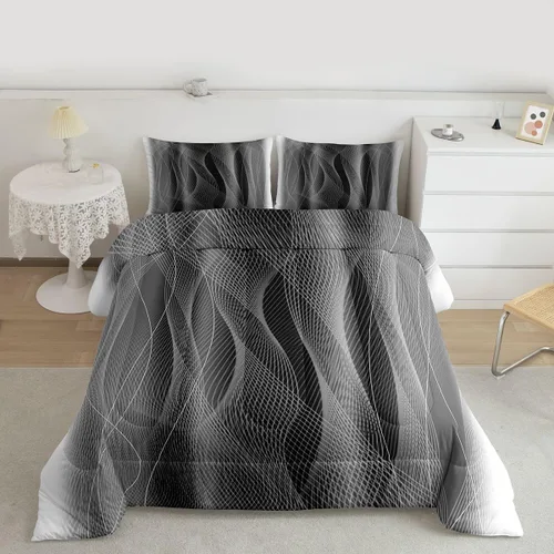 Vista 9 de jejeloiu Juego de edredón rojo y negro para niños y niñas, edredón rojo degradado, tamaño individual, geometría desordenada, óxido, juego de ropa