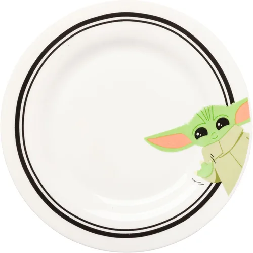 Vista 4 de Silver Buffalo Star Wars The Mandalorian and The Child Baby Yoda Grogu - Juego de 4 platos de cerámica con borde de 8 pulgadas El mandaloriano