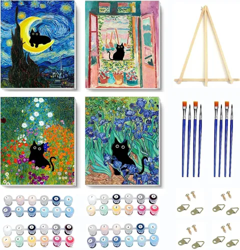 Vista 11 de VIGEGU Paquete de 4 pinturas por números para adultos, lienzo enmarcado, con caballete de madera, pintura por números para niños de 8 a 12 años