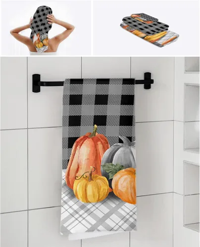 Vista 7 de Fall Pumpkins Bath Towels for Bathroom Set - Luxury Towels Gifts for Women,Quick Dry Beach Kitchen Hand Hair Face Yoga Workout Gym Towel and Dish