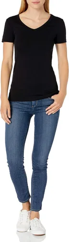 Vista 5 de Tienda Essentials - Camiseta de manga corta con cuello en V para mujer, 2 piezas