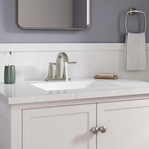 Vista 2 de American Standard 7426201.295, Belmeade - Grifo de baño central de dos manijas de 4 pulgadas, níquel cepillado cepillado níquel