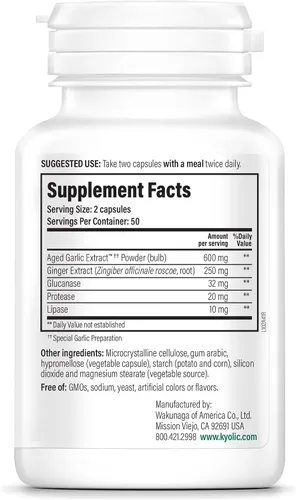 Vista 2 de Kyolic - Extracto de ajo envejecido fórmula 102 - Limpieza y digestión - Apoya la limpieza gastrointestinal y la función intestinal saludable*