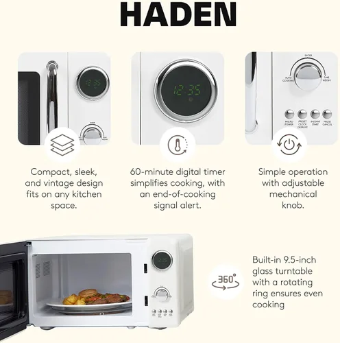 Vista 3 de Haden Horno microondas de 700 vatios y 0.7 pies cúbicos con controles digitales, descongelación e inicio instantáneo para encimera, pequeño
