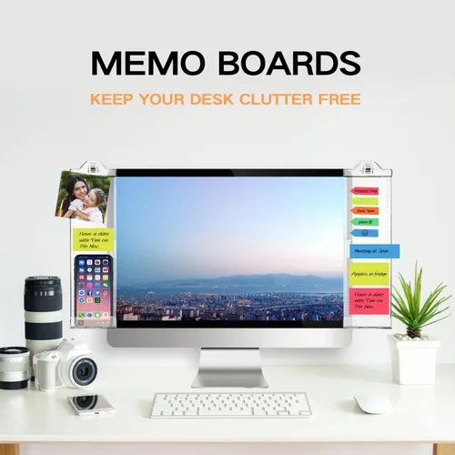 Vista 2 de Tableros de notas para monitor para computadora, paquete de 2 unidades (izquierda y derecha) multifunción de acrílico para recordatorio, panel