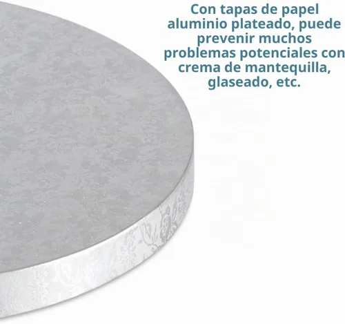 Vista 6 de Tambor plateado redondo de 6 pulgadas con bordes lisos de 1/2 pulgada de grosor para cumpleaños, bodas, fiestas, 8
