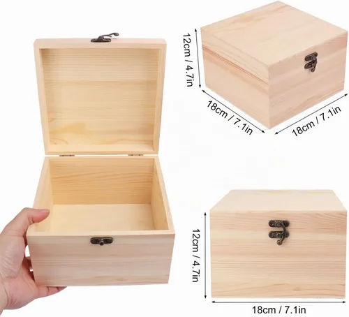 Vista 2 de GNIEMCKIN Paquete de 3 cajas de madera, cajas de madera sin pintar sin terminar para manualidades, proyectos de bricolaje y almacenamiento de joyas