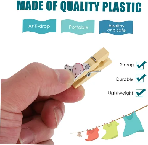 Vista 8 de COLLBATH Paquete de 5 clips de fotos de madera con cuerdas, soportes decorativos para fotos, manualidades y pancartas, clips compactos y colgantes