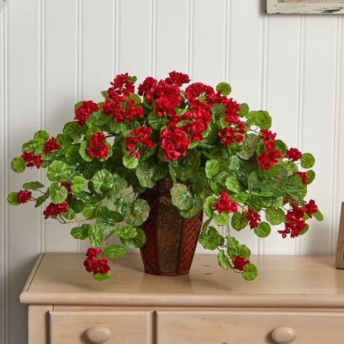 Vista 3 de Nearly Natural Geranio con maceta decorativa