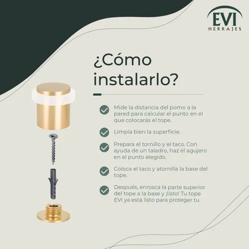 Vista 5 de Tope de puerta Amortiguador de silicona Hecho de latón Base roscada Incluye tornillo + tapón de sujeción Hardware EVI