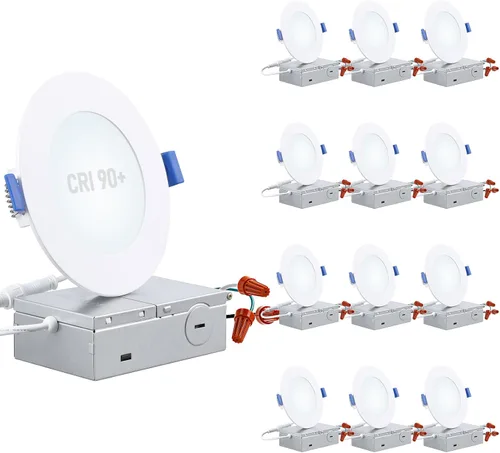 Vista 18 de TORCHSTAR Serie Básica - Paquete de 12 luces LED empotrables ultradelgadas de 3 pulgadas con caja de conexiones, CRI90, aluminio