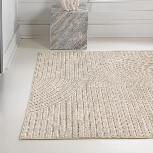 Vista 7 de Eyely NCS100D-3 - Alfombra de área para interiores/exteriores Hallie, diseño minimalista de curvas geométricas altas y bajas, beige/crema, 3 pies x