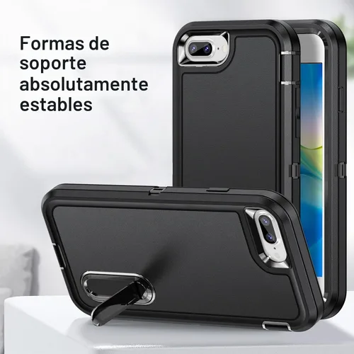 Vista 4 de IDweel Funda para iPhone 8 Plus/7 Plus/6S Plus/6 Plus con soporte, protección resistente, a prueba de golpes, arañazos, ajuste delgado, negro
