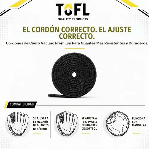 Vista 6 de TOFL 72" Baseball Glove Lace Strips - Flat Shaped Cowhide Leather Lacing for Gloves, Mitts & DIY Repair