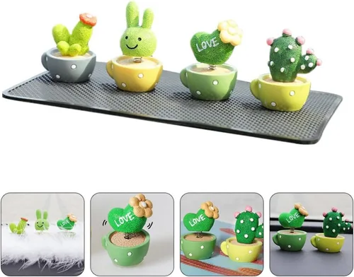 Vista 9 de Wakauto Juego de decoración de tablero de instrumentos de automóvil, mini figuritas de resina en maceta, estatua con paspartú, adorno para tablero