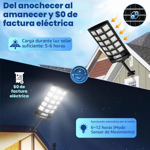 Vista 3 de Farolas solares impermeables para exteriores, sensor de movimiento de 6500 K del atardecer al amanecer con control remoto, luz LED de seguridad