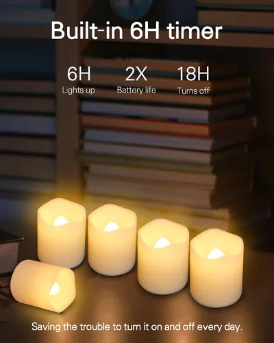 Vista 2 de SHYMERY Velas votivas sin llama con temporizador, paquete de 12 velas LED parpadeantes que duran 15 días, 18 horas de apagado en 24 horas, velas
