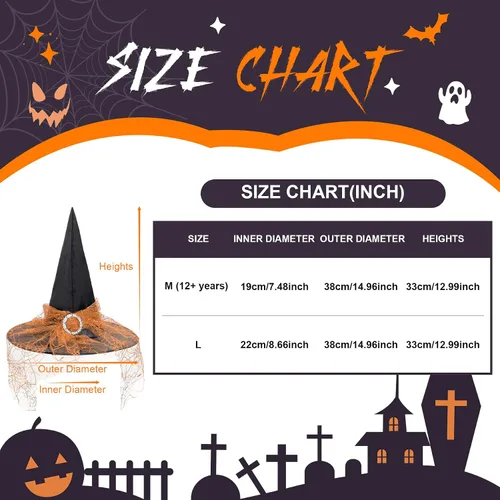 Vista 9 de Zando Sombreros de bruja de encaje para mujer, accesorios de disfraz de Halloween, accesorios de disfraz de bruja plegables para colgar