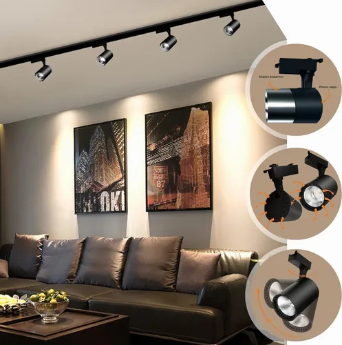 Vista 5 de J&L Tipo LED Kit de iluminación de riel regulable ajustable ángulo cabezas 3000K cálido