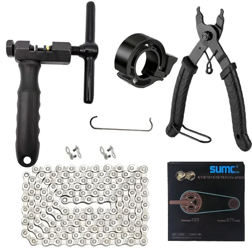 Vista 10 de Kit de cadena para bicicleta, acero al carbono de 6/7/8 velocidades, plata