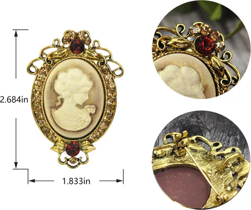 Vista 4 de Gyn&Joy Womens Crystal Rhinestones Flower Vintage Antique Cameo Brooch Pin