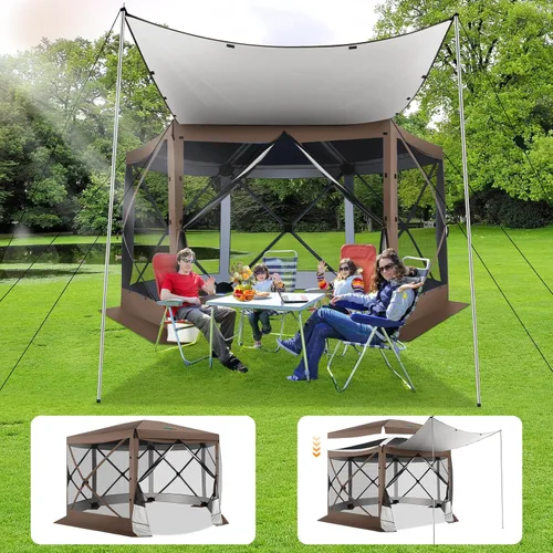 Vista 23 de COBIZI 10x15 Outdoor Patio Gazebo with Privacy Curtains, Khaki Caqui