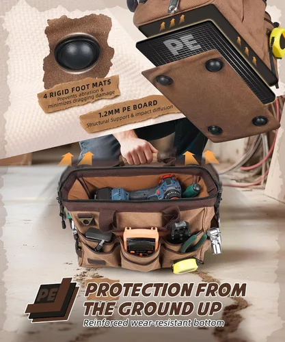 Vista 4 de ARCFOX Bolsa de herramientas portátil de 14 pulgadas para electricistas con 21 bolsillos - Bolsas de herramientas de lona resistente de 16OZ