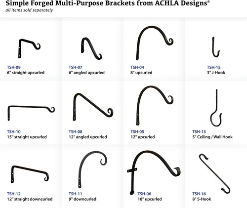 Vista 4 de Achla Designs Gancho recto para soporte de pared, 12 pulgadas (TSH-12) Negro