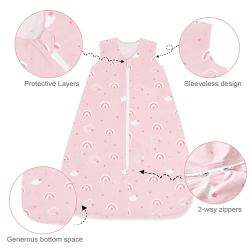 Vista 3 de david's kids Saco de dormir 100% algodón orgánico para bebé de 6 a 12 meses, mantas suaves para bebé con cremallera de 2 vías, paquete de 2 cómodos