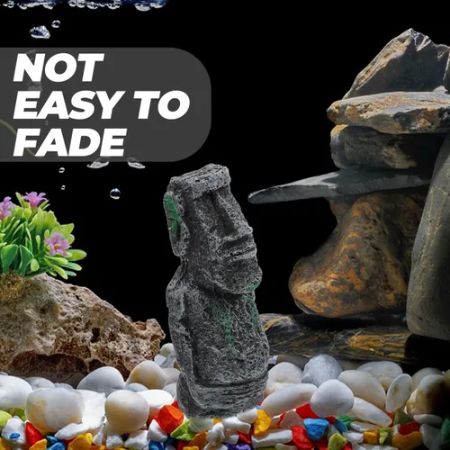 Vista 6 de balacoo Estatua de Moai de Pascua para decoración de acuario, estatua de cabeza de isla de Pascua de resina, decoración de paisaje de peces Betta